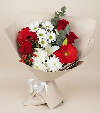 Букет цветов из:  Розы, Хризантемы, Герберы и Лилии в Петровское